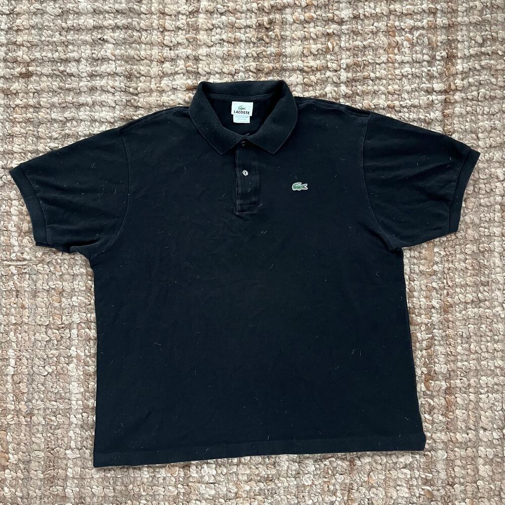 Lacoste Black Polo Shirt Men’s 2XL Size 7 Classic Logo Cotton Short Sleeve EUC